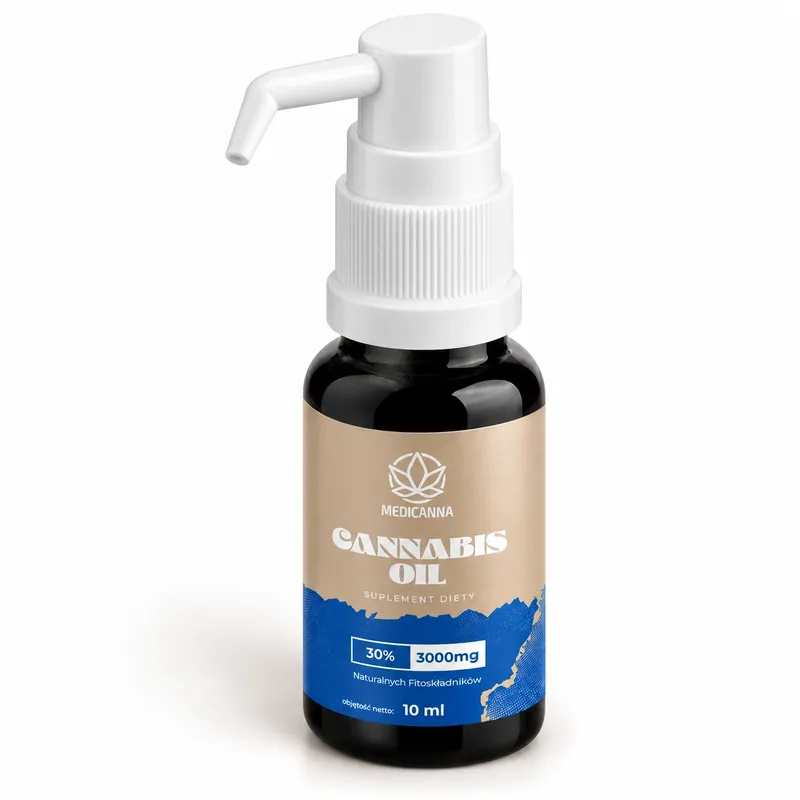Cannabis Oil Medicanna – butelka oleju pod innym kątem