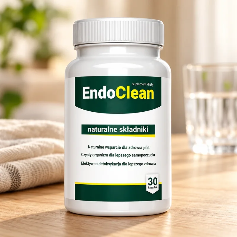 EndoClean – słoik kapsułek obok szklanki wody