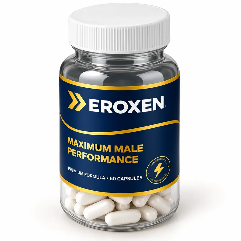 Eroxen – słoik z białymi kapsułkami pod innym kątem