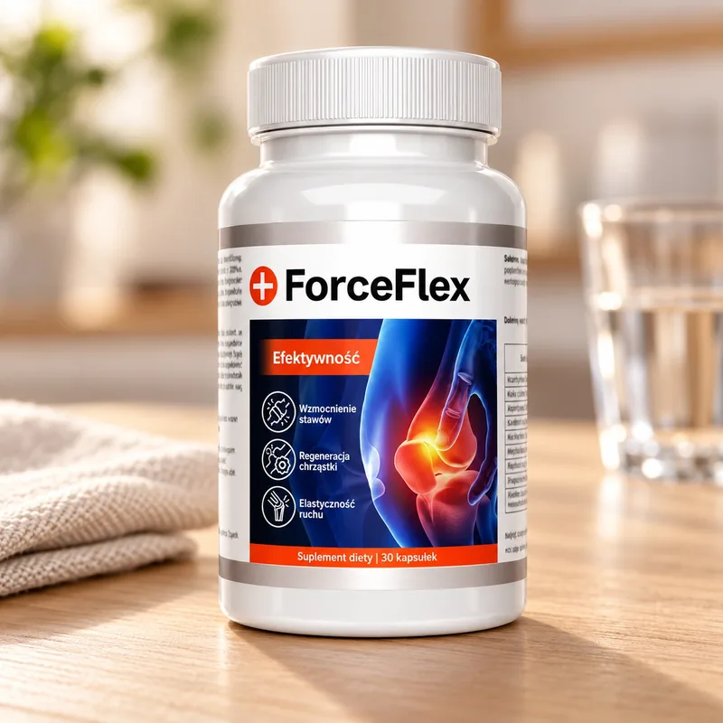 ForceFlex – słoik kapsułek obok szklanki wody