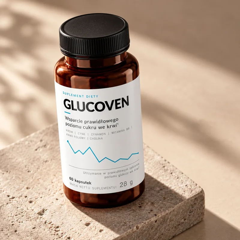 Glucoven – opakowanie kapsułek na kamiennym podeście