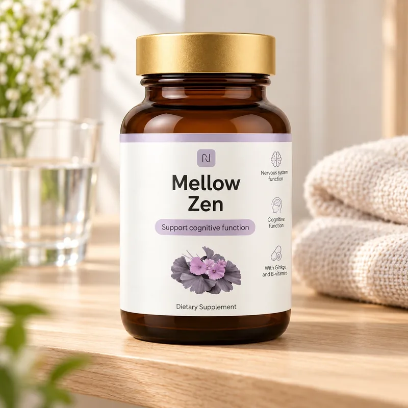 Mellow Zen – słoik kapsułek obok ręcznika