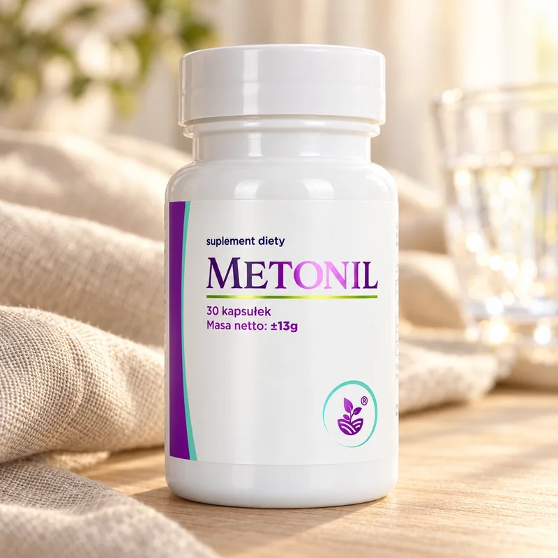 Metonil – słoik kapsułek na stole
