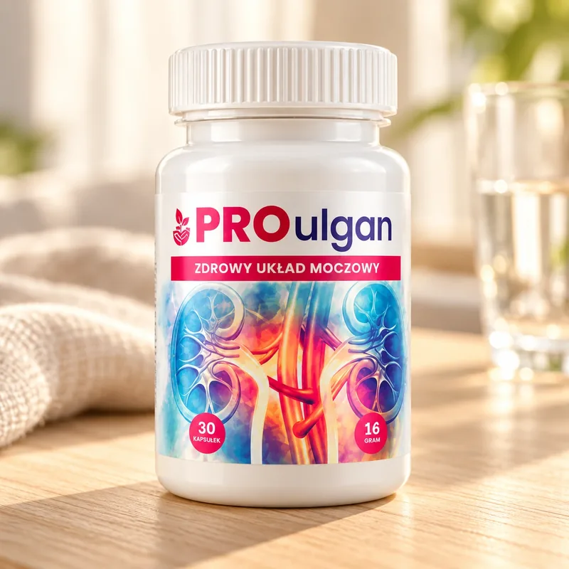 Proulgan – słoik kapsułek obok szklanki wody
